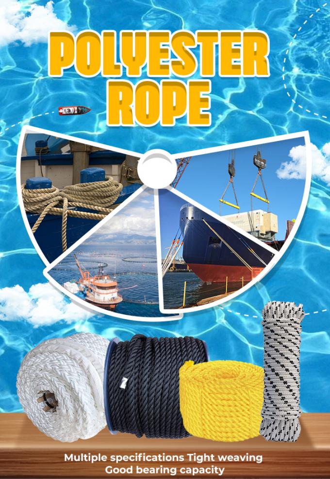 White 53mm 8 Strand Polyester Boat Hawser Laid Fibre Towing Mooring Strong Rope For Marine Use 0