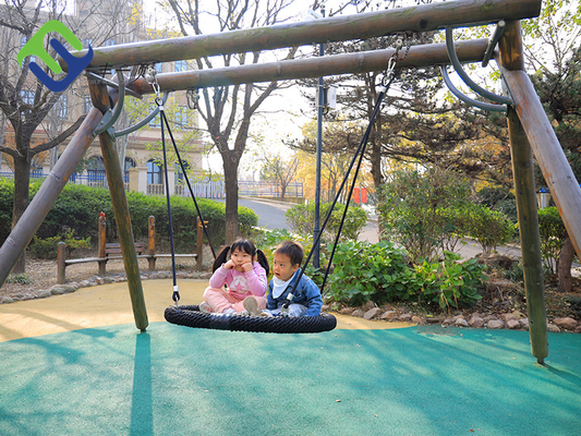 Round Kids Playground Nest Swing Seat 100cm Black With Hanging Rope